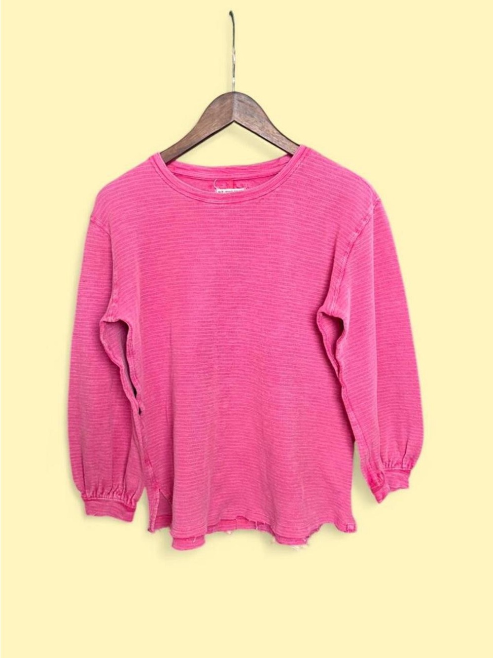 We The Free Pink Waffle Knit Raw Hem Long Sleeve Top Size Small
